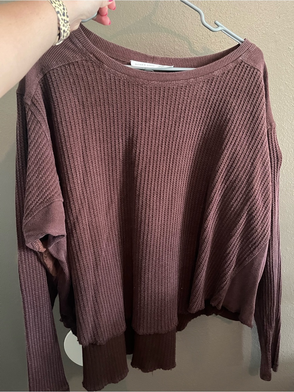 Altar'd State Waffle Knit Crew Sweater in Mauve